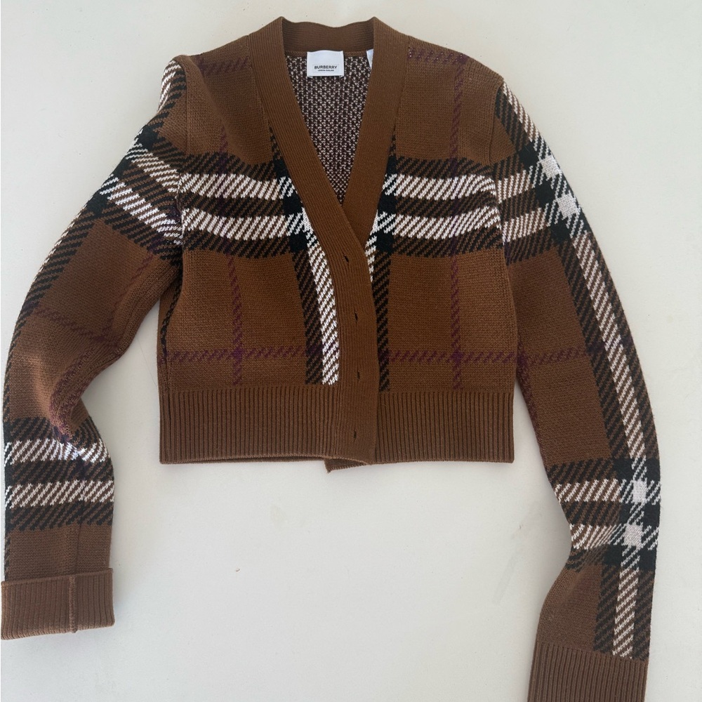 Burberry Tan and Black Plaid Cardigan